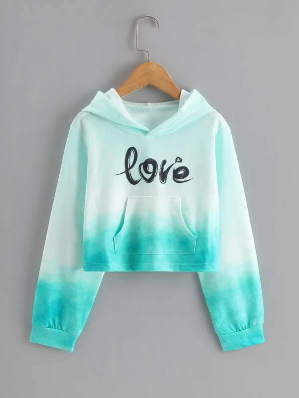 Shein Girls Ombre Letter Graphic Kangaroo Pocket Hoodie, 11-12T*