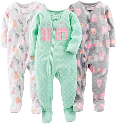 Carter's Toddlers Girls' Loose-Fit Flame Resistant Fleece Footed Pajamas, Pack of 3, 4T*