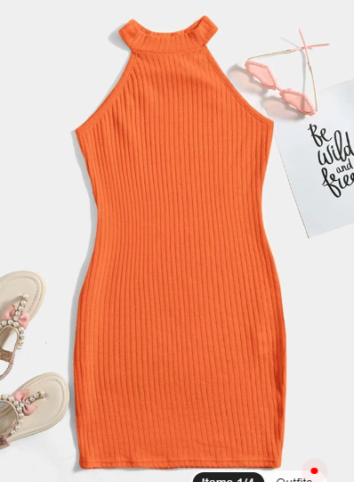 Shein Kids EVRYDAY Girls Rib-Knit Fitted Dress, 11-12T */