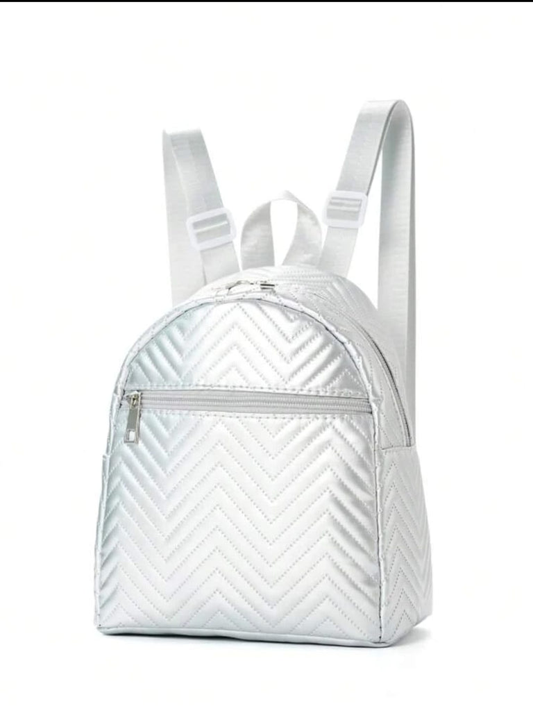Shein Girls Chevron Pattern Release Buckle Design PU Zipper Classic Backpack */