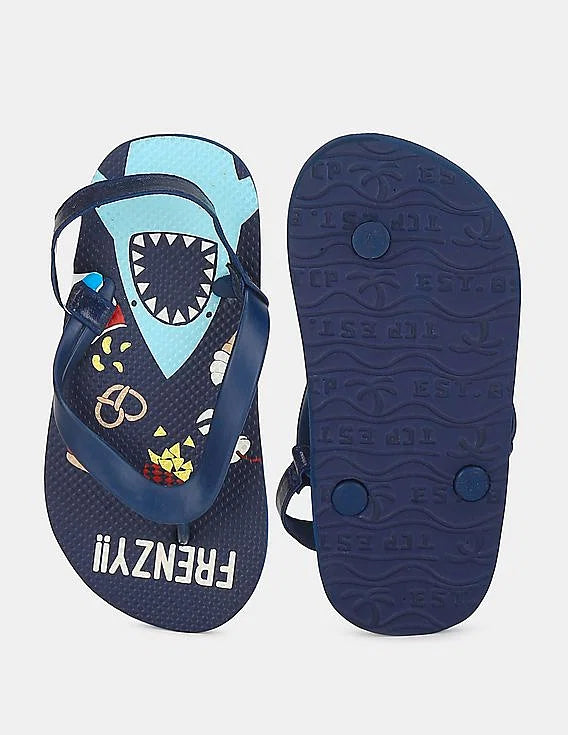 Ch. Place Boys Blue Feeding Frenzy!!' Shark Flip Flop, Size: 4-5 */