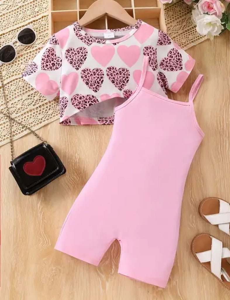 Shein Girl's Outfits Short Sleeve Crop Top Heart Print, 6T */