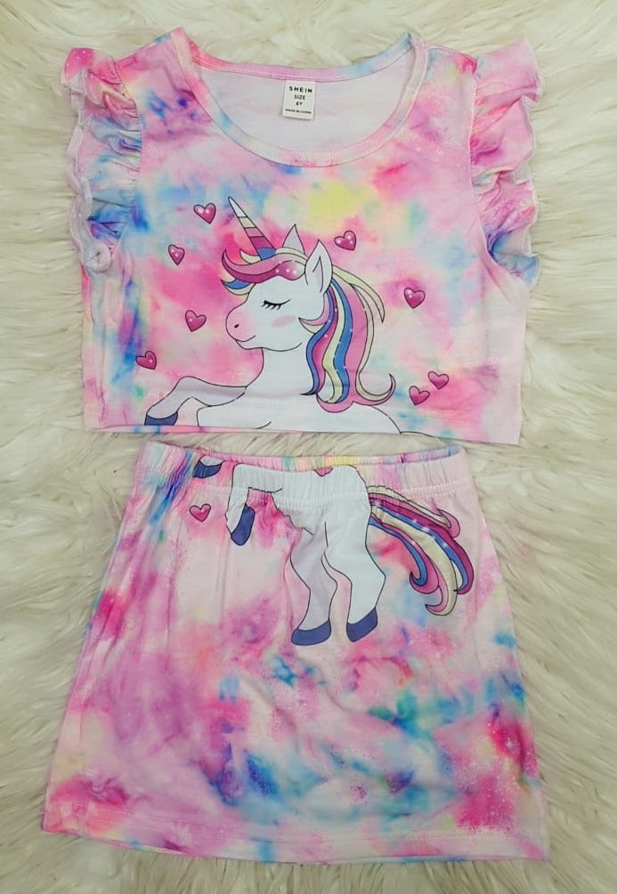 Shein Girls Unicorn Print Tie Dye Sweatshirt & Skirt, 6T */