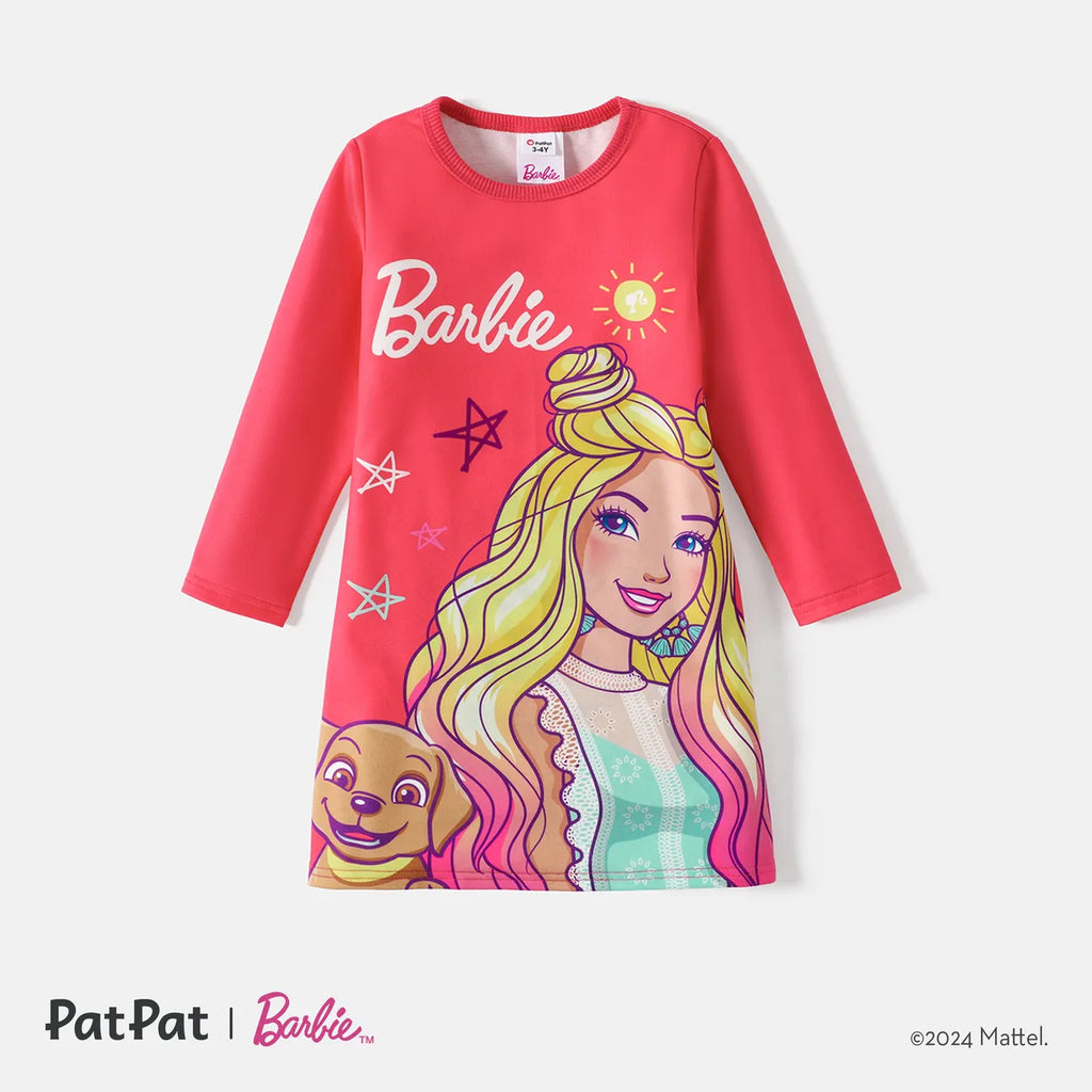 Pat Pat Barbie Toddler Girl Stripe Unicorn/ Character Print Long-sleeve Dress, 5-6T */