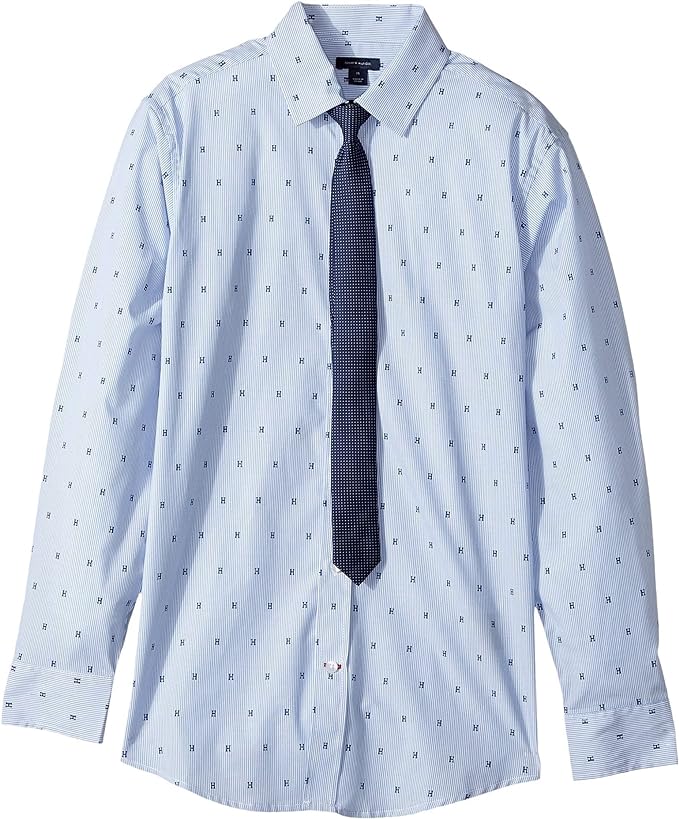 Tommy Boys Long Sleeve Dress Shirt with Straight Tie, Collared Button-Down with Cuff Sleeves, 12T */