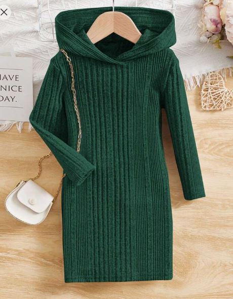 Shein Tween Girls' Solid Color Loose Fit Hooded Long Sleeve Casual Dress, 9T */