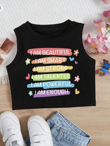 Shein Young Girl Casual Rainbow & Slogan Print Tank Top, 7T /