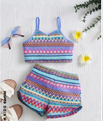 Shein Kids SUNSHNE Toddler Girls Chevron Print Cami Top & Shorts, 7T */