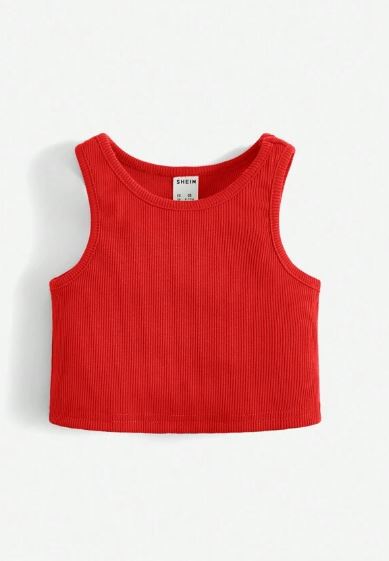 Shein Solid Color Sleeveless Knit Top With Round Neckline, 2-3T /