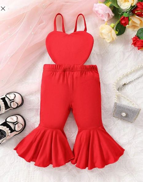 Shein Valentine's Day Red Heart Patterned Baby Girl Jumpsuit, 2-3T */