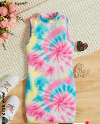 Shein Kids HYPEME Girls Tie Dye Mock Neck Tank Dress, 10T */