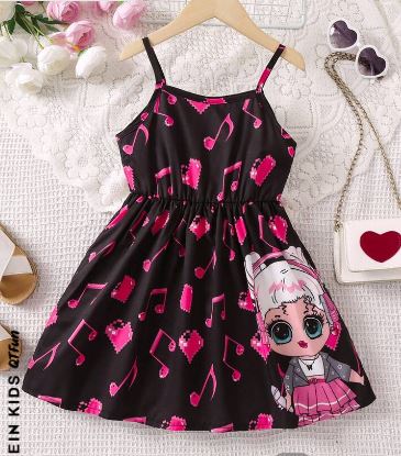 Shein Kids QTFun Toddler Girls Figure & Heart Print Cami Dress, 6T*/