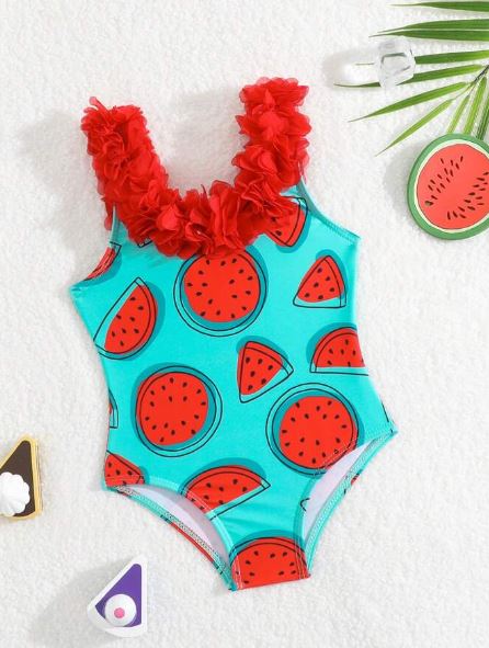 Shein Baby Girl Watermelon Printed Swimsuit, 2-3T /