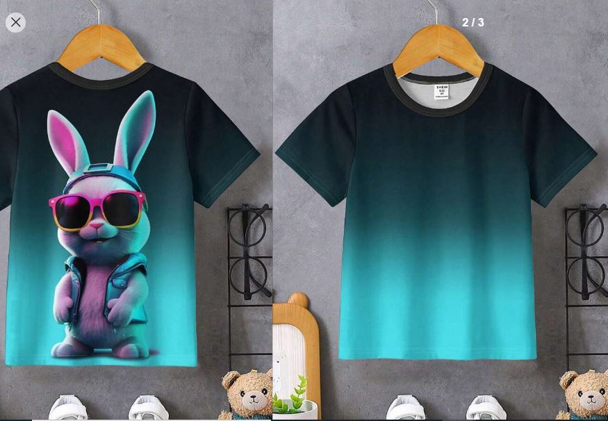 Shein Casual Ombre Rabbit Pattern Short Sleeve Round Neck T-Shirt, 5T /