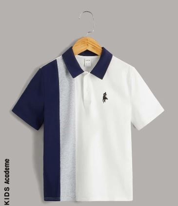 Shein Kids Academe Boys Horseman Embroidery Color Block Polo Shirt, 11-12T*/