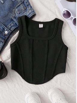 Shein Tween Girl's Solid Knitted Casual Tank Top /