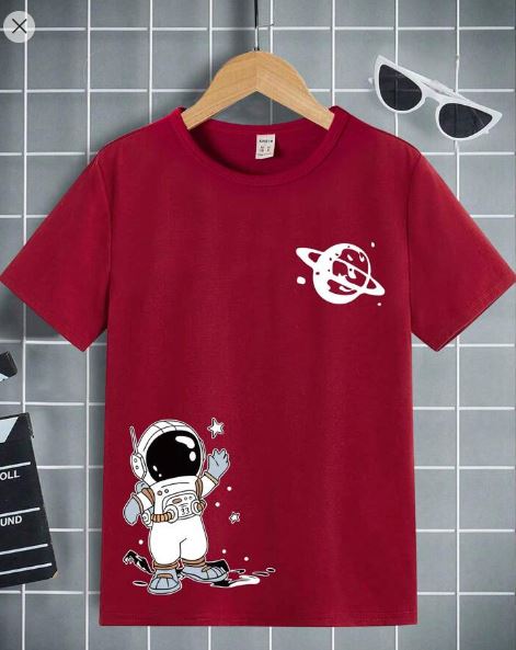 Shein Astronaut Cartoon Printed Basic Round Neck Short Sleeve T-Shirt, 9T */