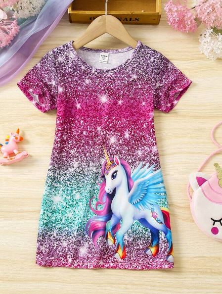 Shein Young Girl Unicorn Printed Dress, 5T /