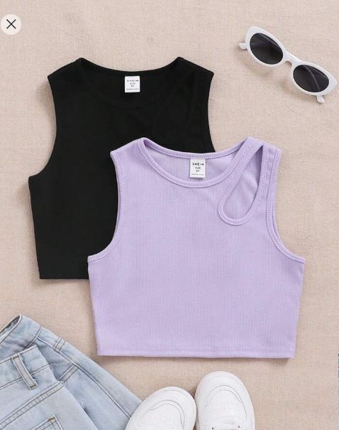 Shein 2pcs/Set Knit Crop Top Tank Top For Tween Girls, 8T /