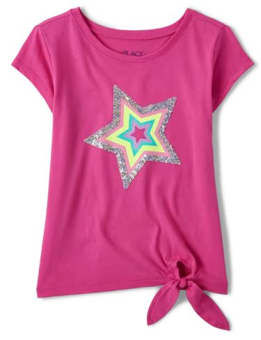 Ch. Place Girls Sequin Graphic Tie Front Top, 5-6T*/