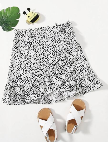 Shein Tween Girl Allover Print Ruffle Hem Wrap Skirt, 11-12T */