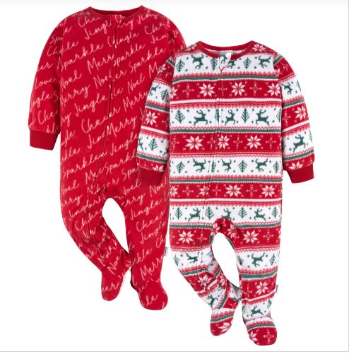 Gerber 2-Pack Baby & Toddler Neutral Deer Fair Isle Fleece Pajamas, 6-9M /