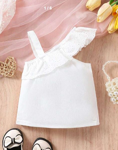 Shin Infant Baby Girls' Lace Trim Oblique Shoulder Tank Top, 9-12M /