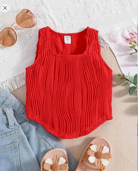 Shein Young Girl Square Neck Curved Hem Tank Top /