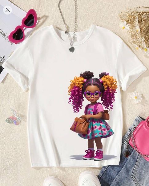 Shein Tween Girl Cartoon Character Printed Casual T-Shirt, 12T /