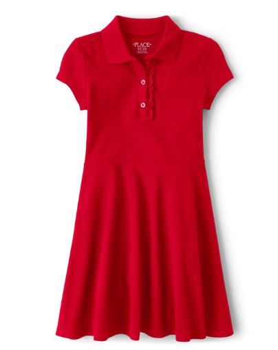 Ch. Place Girls Uniform Ruffle Pique Polo Dress, 7-8T */