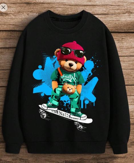 Shein Tween Boy Bear Cartoon Graphic Thermal Lined Sweatshirt, 11-12T */