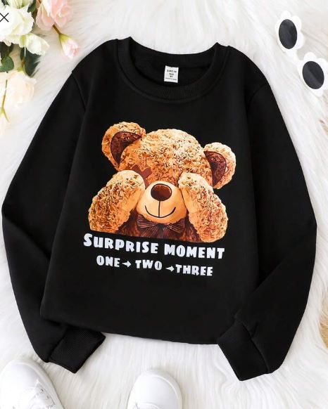 Shein Tween Girl Bear & Letter Graphic Sweatshirt, 8T */