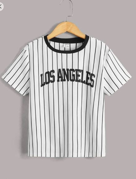 Shein Tween Boy Striped & Letter Graphic Tee, 13-14T */