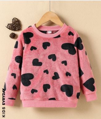 Shein Kids EVRYDAY Toddler Girls Heart Print Flannel Pullover, 4T */