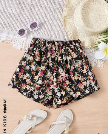 Shein  Kids SUNSHNE Girls Floral Print Ruffle Waist Shorts, 8T */