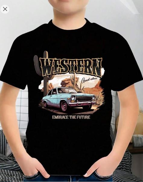 Shein Tween Boys' Vintage Car Print Short Sleeve T-Shirt, 9T */