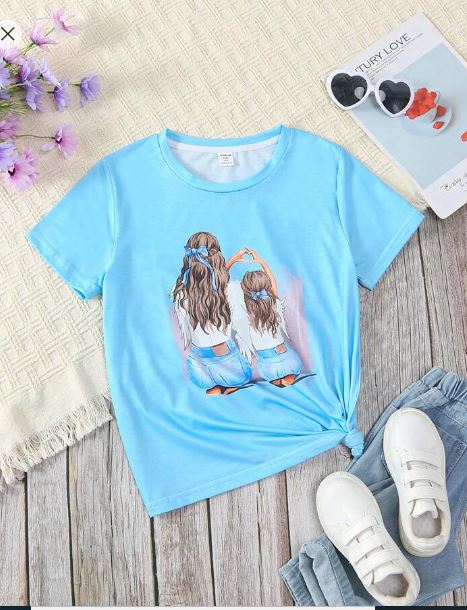 Shein Casual Cartoon Character Print Round Neck Short Sleeve T-Shirt, 11T /