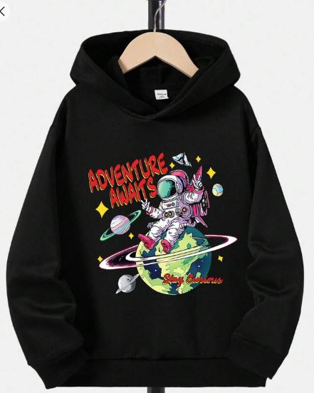 Shein Boys Astronaut & Letter Graphic Hoodie, 11-12T */