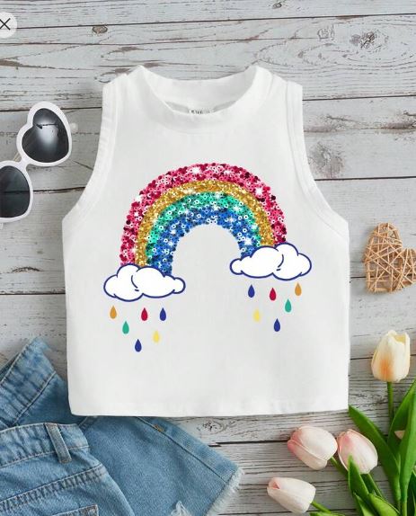 Shein Young Girl's Rainbow Printed Sleeveless Round Neck Tank Top /