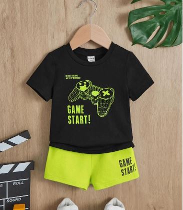 Shein Baby Boy Gamepad & Slogan Graphic Tee & Shorts, 12-18M*/