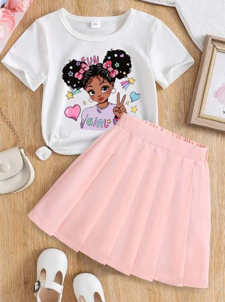 Shein Young Girl Cartoon Girl Printed Set, 7T /