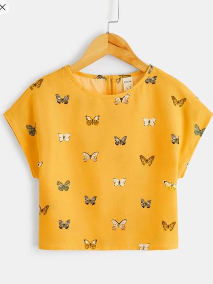 Shein Tween Girl Lovely Butterfly Pattern Batwing Sleeve Shirt, 11-12T /