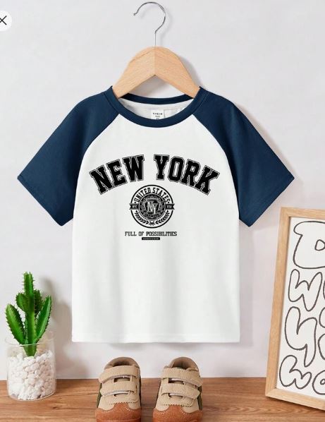 Shein Young Boy Casual Concise Letter Print Pullover Short Sleeve T-Shirt, 7T */