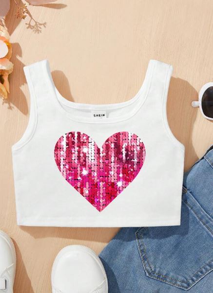 Shein Young Girl Casual Sleeveless Love Heart Pattern Top /