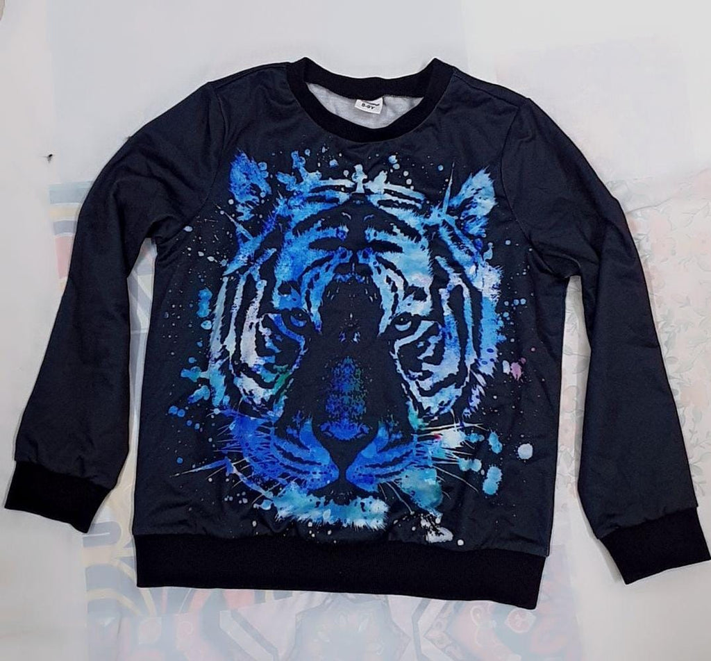 Shein Boys Tiger Print Thermal Sweatshirt, 8-9T */
