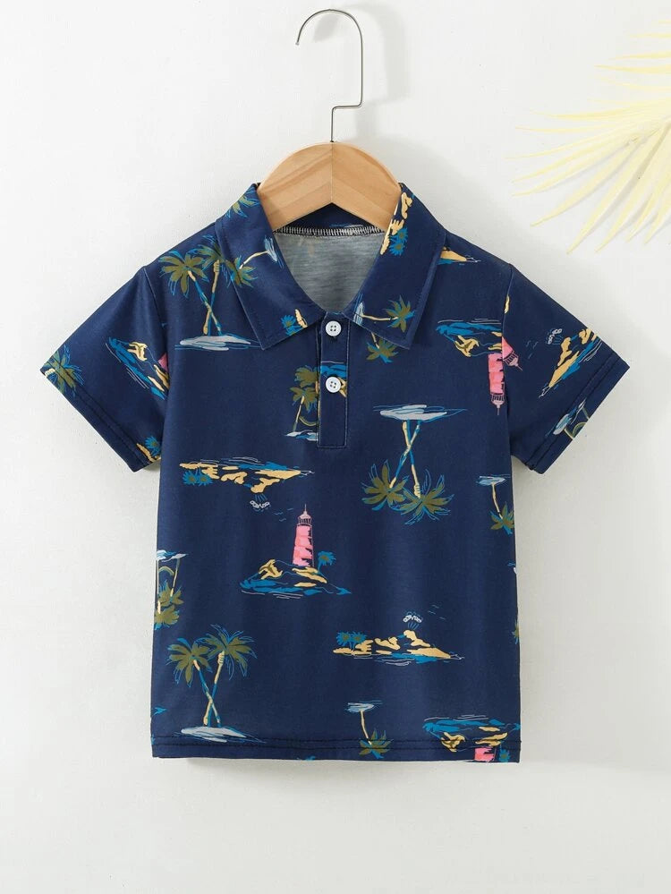 Shein Toddler Boys Palm Tree Print Polo Shirt, 4-5T*