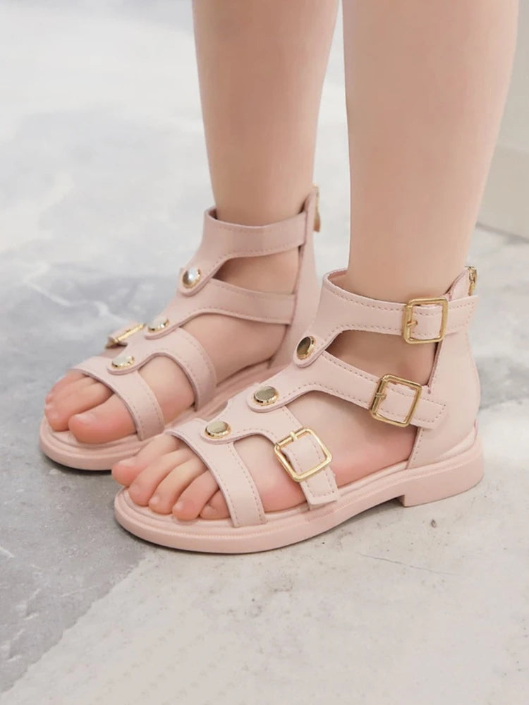 Shein Girls Button & Buckle Decor Gladiator Sandals, Size 30*
