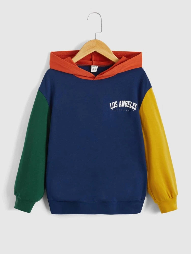 Shein Boys Letter Graphic Colorblock Hoodie*