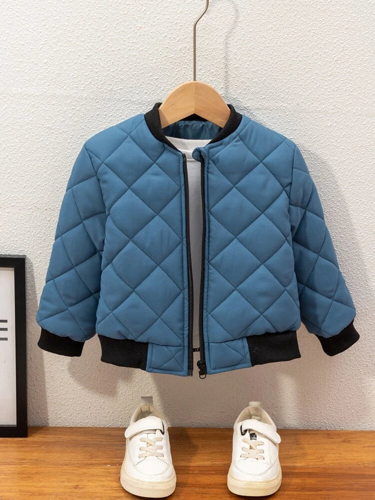 Shein Toddler Boys 1pc Contrast Trim Baseball Collar Quilted Coat ,5T*