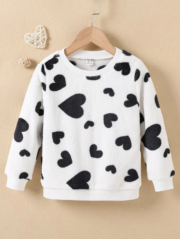 Shein Toddler Girls Heart Print Flannel Sweatshirt, 6T *